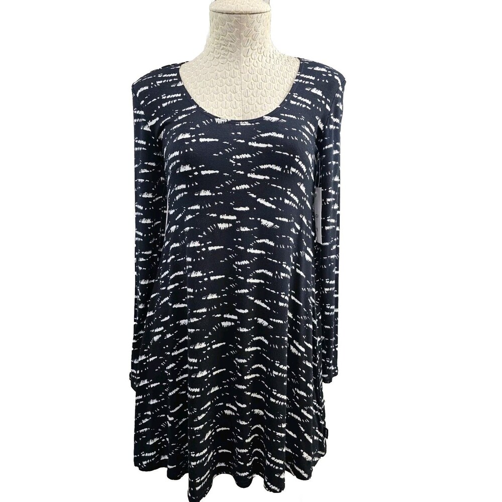 RVCA Women's Small Black White Long Sleeve Skater A-Line Jersey Dress NEW NWT